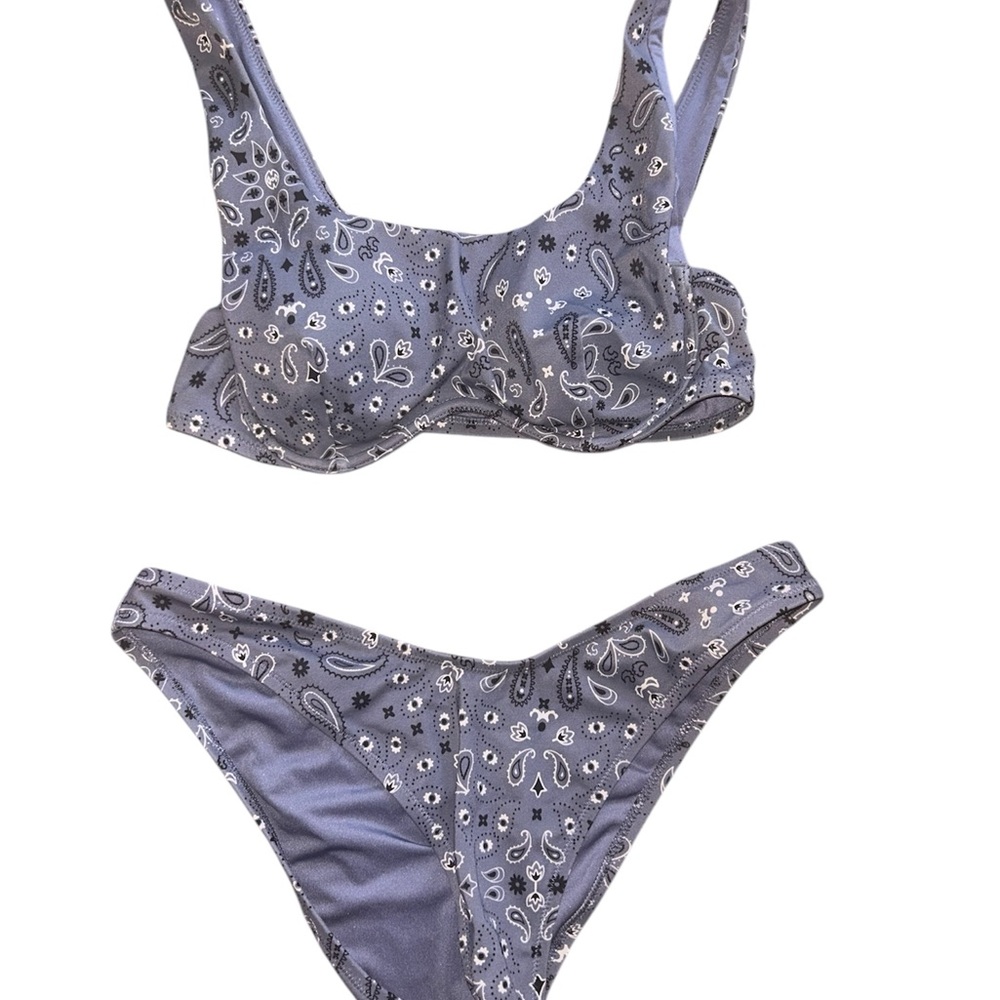 Gray Blue Patterned Bikini Set - image 2